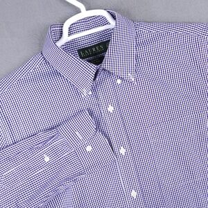 Lauren Ralph Lauren Dress Shirt Mens 16.5 32/33 Purple Gingham Slim Fit Non Iron